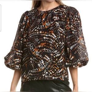 Marie Oliver SZ S Harly Top Lined Linen Blend Multi Color Balloon 3/4 Sleeve Zip